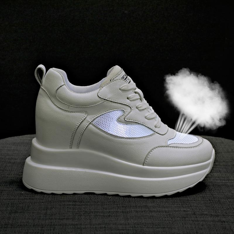 Fashion Women's Sneakers Genuine Leather Womens Casual Shoes Thick Sole Increase Height 10cm Women Sneakers Breathable Shoes Botas Mujer