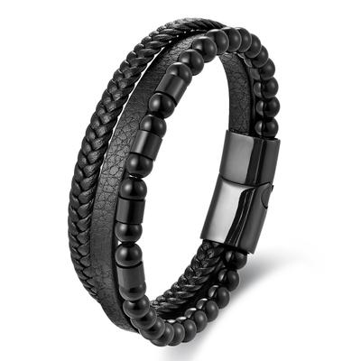 Zwart Lederen Touw Koeienhuid Heren Dubbele Laag Echt Leer Geweven Armband Handgemaakte Meerlaagse Lederen Armband 2026