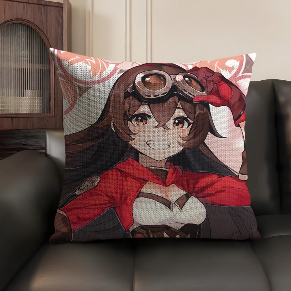 Amber Cute Genshin Impact Cushion Cover Natural Linen Organic Fabric DoubleSided Printing Sofa Home Decor Gift Pillow Case