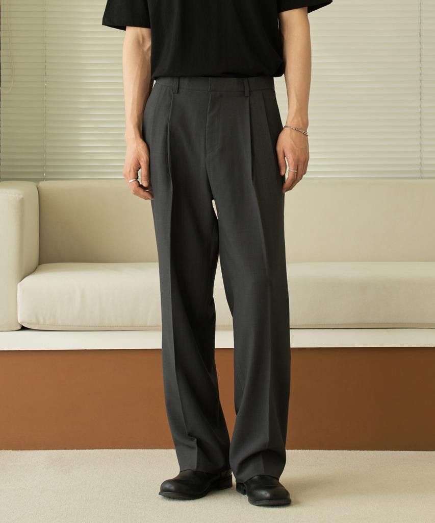 HYOJI Double-Pleat Semi-Wide Slacks (All Seasons, Summer - 8 Colors) (Type A)