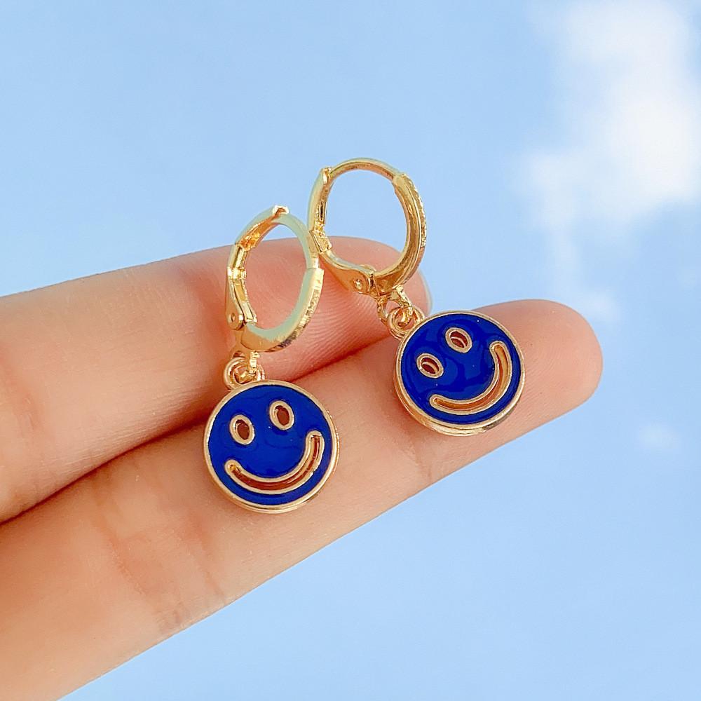 Stylish Smiley Face Earrings Colorful Alloy Geometric Shapes Perfect Gift