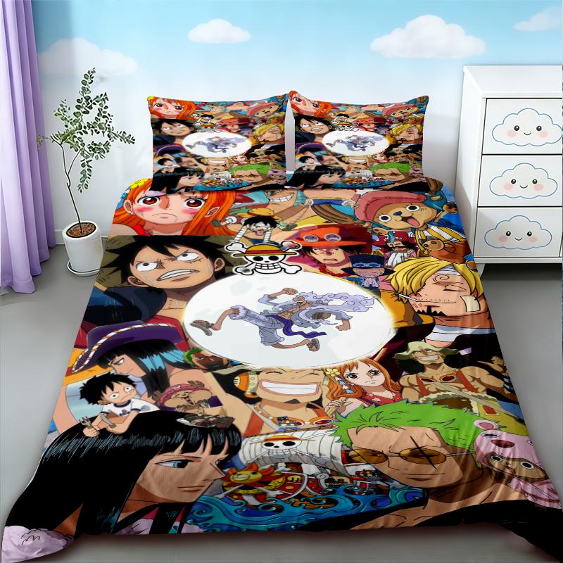 

Luffy Duvet Cover Set One Piece Anime Cartoon Bedding Set Quilt Cover Comfortable for Bedroom Dormitory Teens Gifts 135x200cm