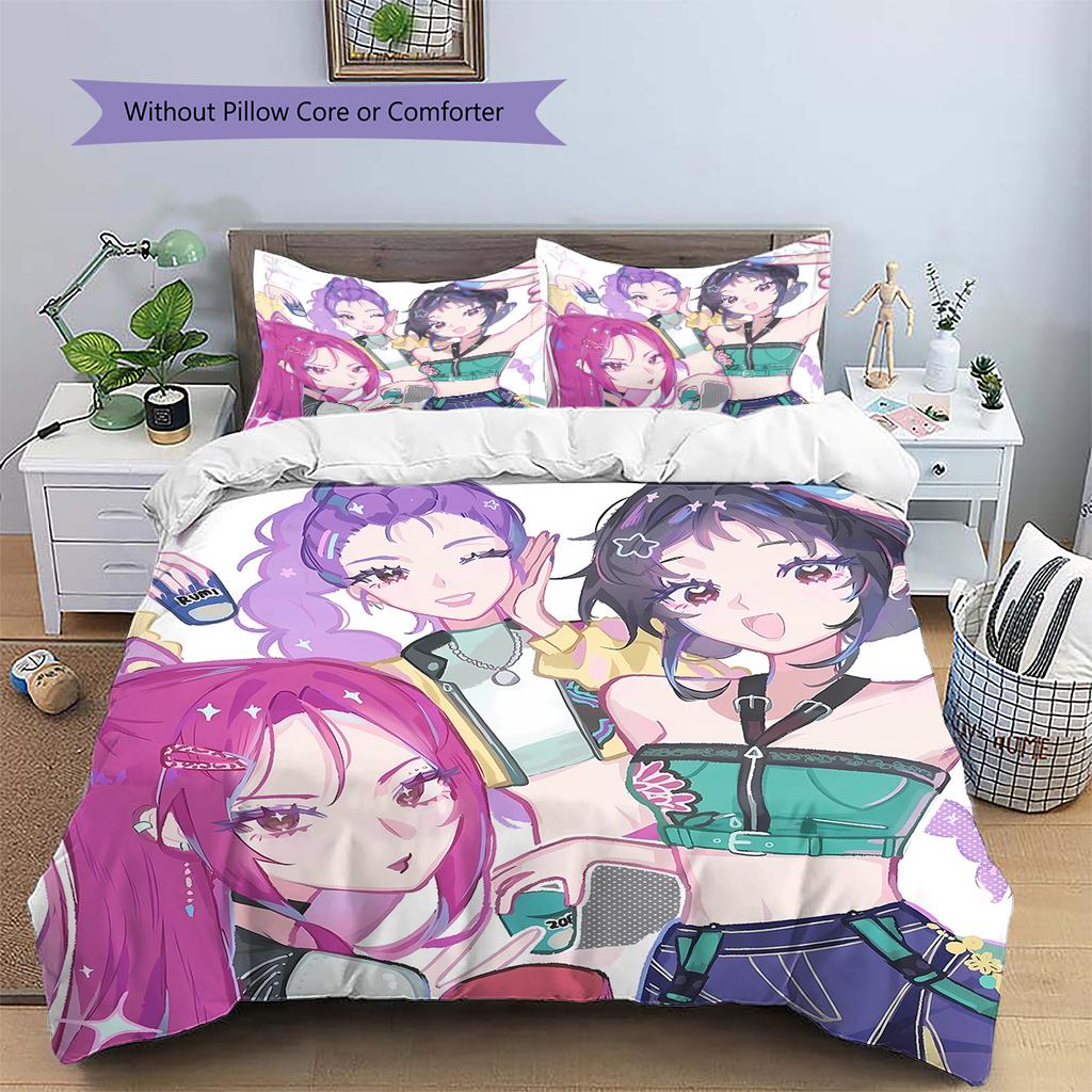 Pościel z wzorem Łowców Demonów K-pop, Zestaw kołdry Poszewka na kołdrę Poszewka na poduszkę Domowy prezent urodzinowy (1 * poszwa na kołdrę + 2 * poszewki na poduszki, bez rdzenia)