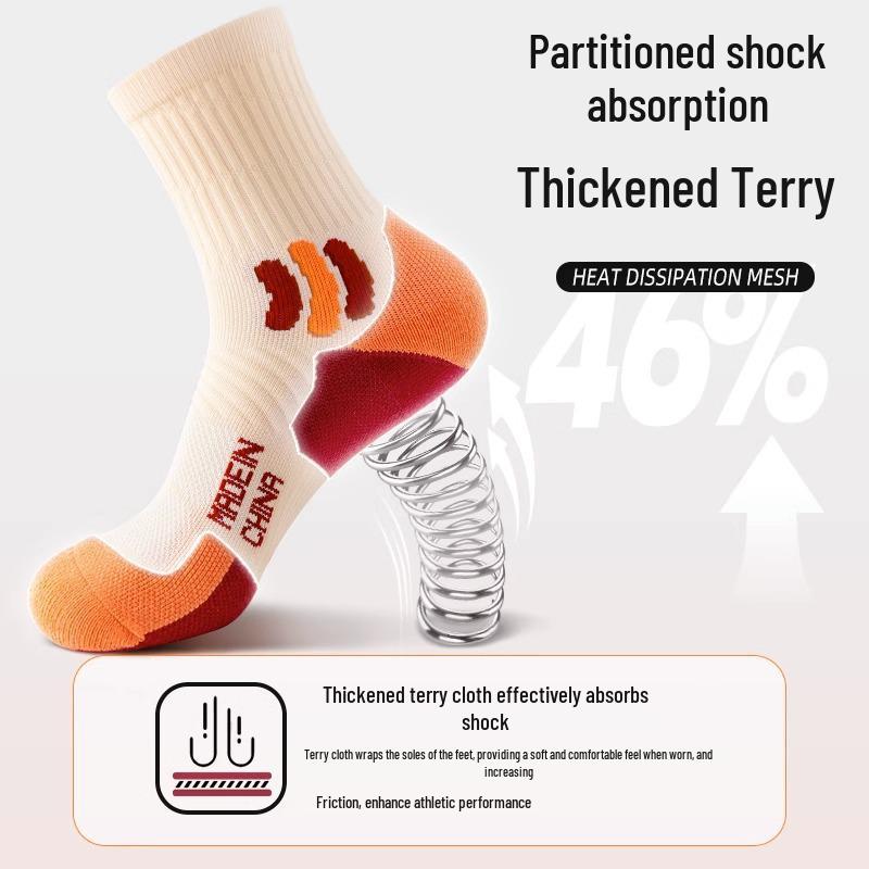 Children's and Women's Marathon Running Socks - Thickened Towel Bottom, Sweat-Absorbent, Non-Slip, Ideal for Spring/Summer Sports
