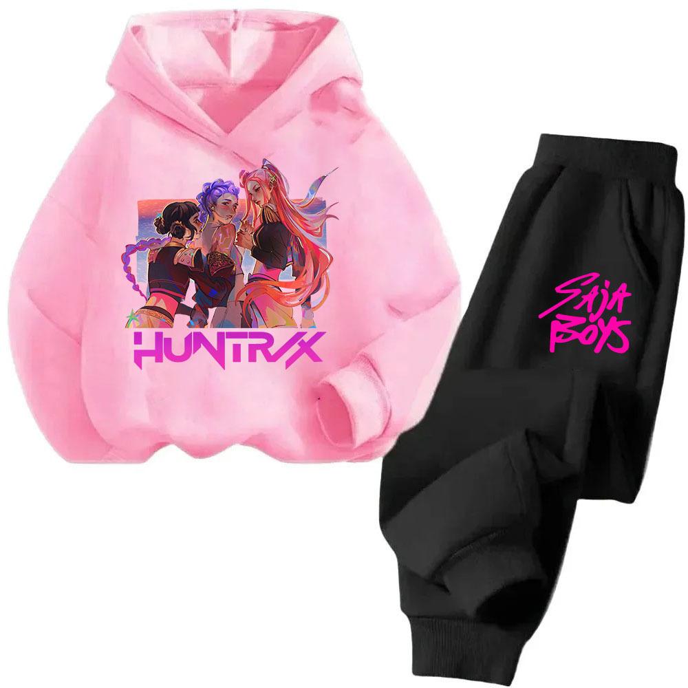 Kpop Hexenjagd Cartoon Mode Jungen Mädchen Lässig Locker Bedruckt Warm Bequemes Hoodie Hosen Set