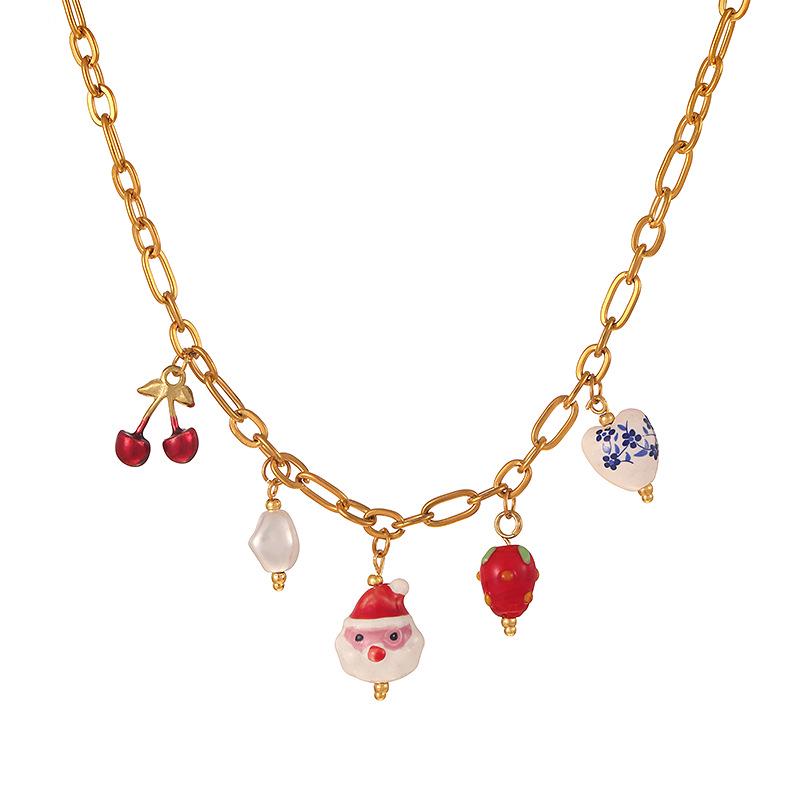 Hot-Selling Christmas Titanium Santa Claus and Butterfly Necklace