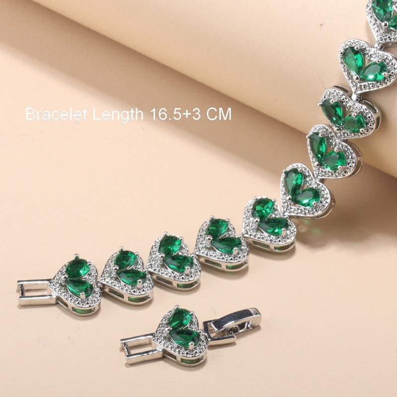 Elegante Damen Luxus Herz Armband Grün Große Schmucksets Accessoires Hochzeit Halskette Und Ohrringe Braut Verstellbarer Ring