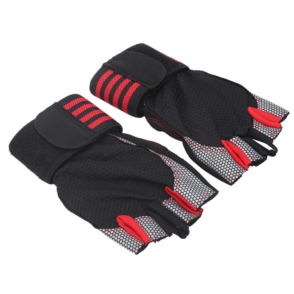 Half Finger Cycling Protective Gloves AntiSlip Brthable Gloves(Red )