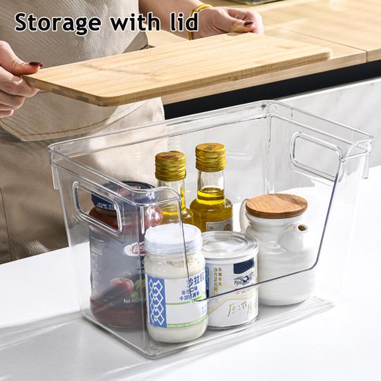 Kitchen Storage Containers with Wood Lid Transparent Plastic Pantry Organizer for Countertop Moisture Proof