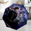 Custom Name Wednesday Theme Automatic Umbrella, Lightweight & Portable, 8 Rib, Perfect for Outdoor Travel, Birthdays, Christmas, Gifts.