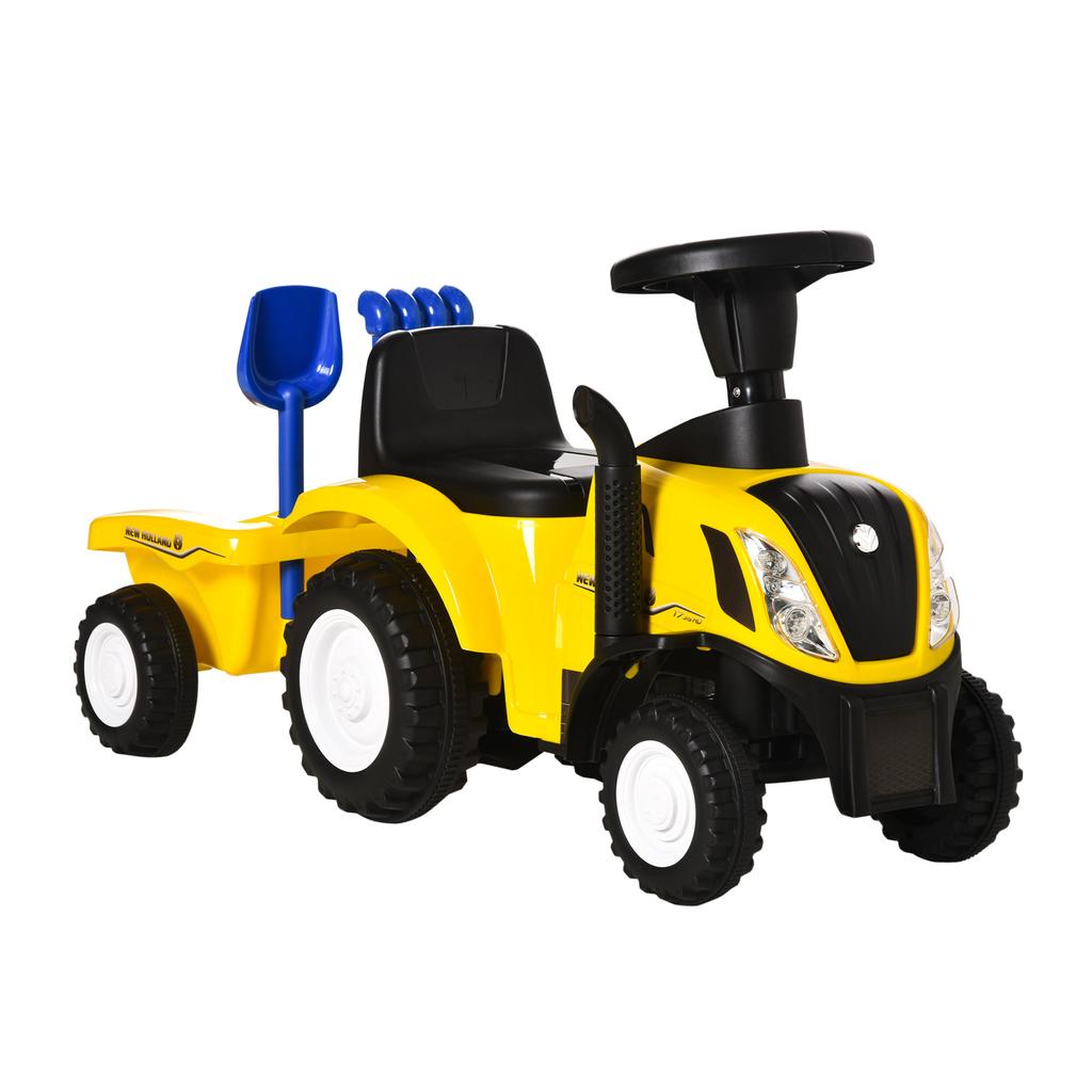 Ride-On Tractor with Trailer, Horn, Sand Toys, from 1 Year, Plastic+Metal, Yellow, 91 X 29 X 44cm