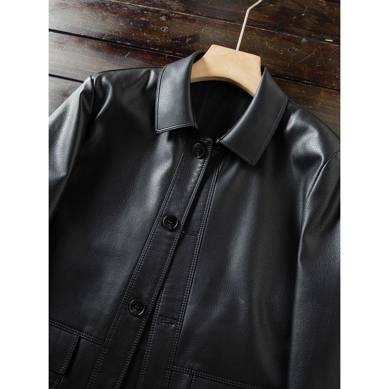 Classic Reputation! Lychee-Patterned Faux Leather! Export Surplus Men's Autumn Business Lapel Jacket Leather Coat