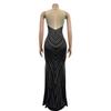 European and American Fashion Women's Sleeveless Rhinestone Round Neck Long Dress