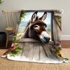 Digital Print Donkey Design Flannel Blanket - Soft Polyester Farmhouse Style Throw for Travel, Camping, Office Nap - All Seasons