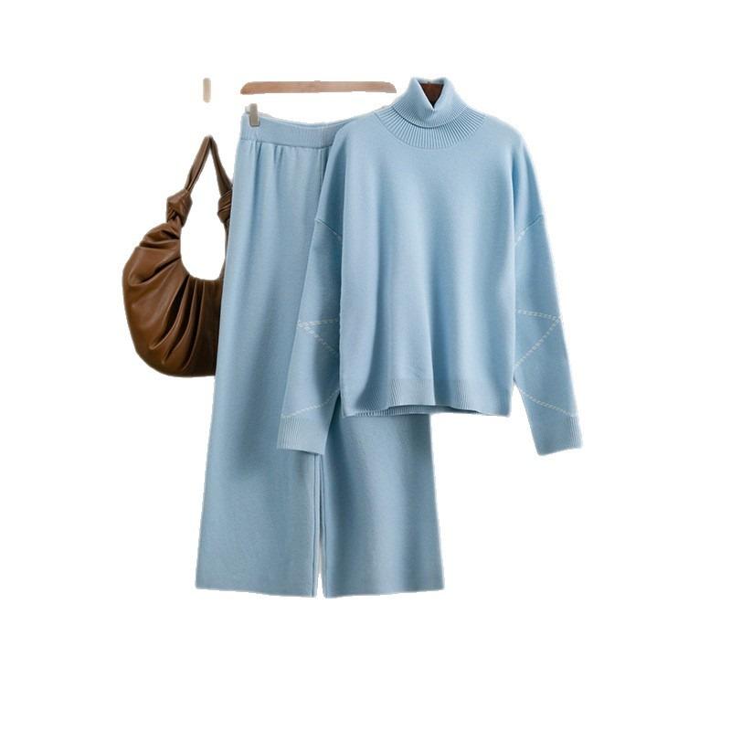 Fashion Suit Women's Autumn and Winter New Turtleneck Loose Sweater + Casual Wide-leg Pants Two-piece Set