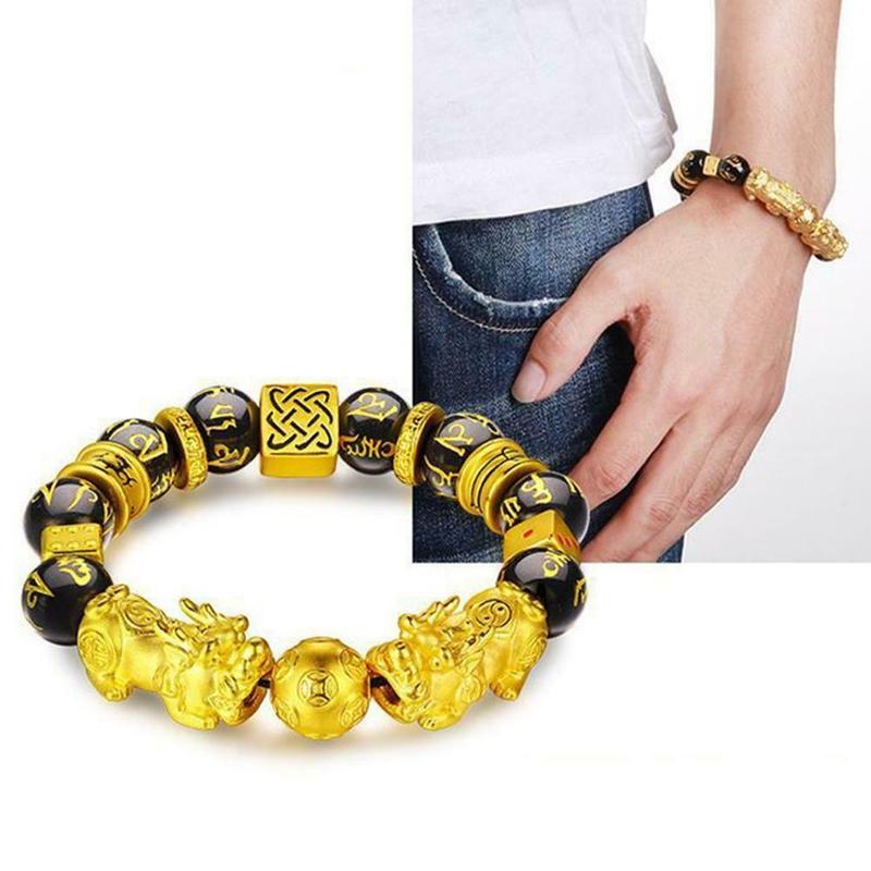 Imitation Obsidian Agate Double Pixiu Bracelet Couple Six Character Mantra Bracelet Jewelry