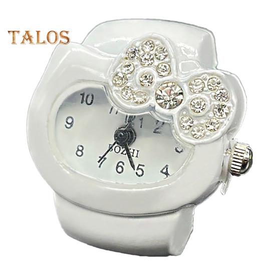 

Часы с кольцом на палец с рисунком кота, стразами и бантом, эластичный ремешок из нержавеющей стали, женские часы, кольцо на палец, подарок на день рождения, модные аксессуары