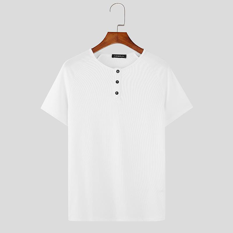 INCERUN Summer Men Short Sleeve Casual Texture Henley Tops T-shirts