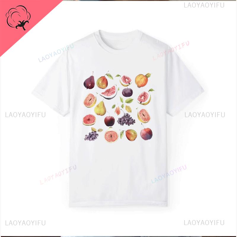 Korean T-shirt Women Fig Fruit Graphic Shirt Aesthetic Vintage TShirt Graphic Summer High Quality Cotton Ropa Mujer Aesthetic