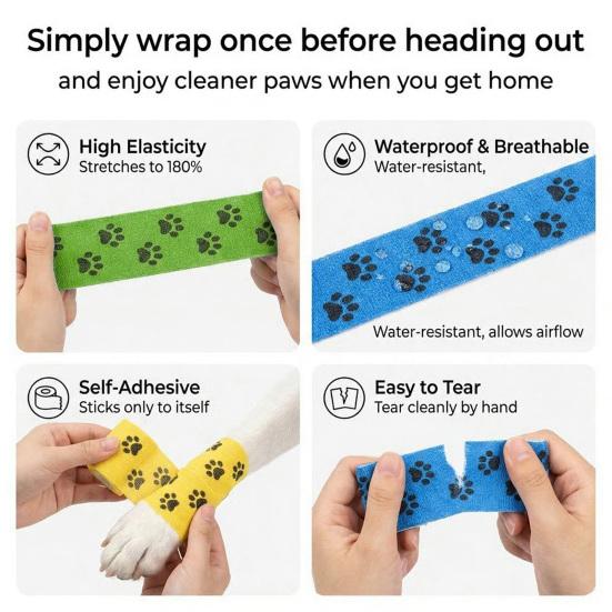 2 Inch X 5 Yards Dog Paw Cover Self-Adhesive Pet Vet Wrap with Colorful