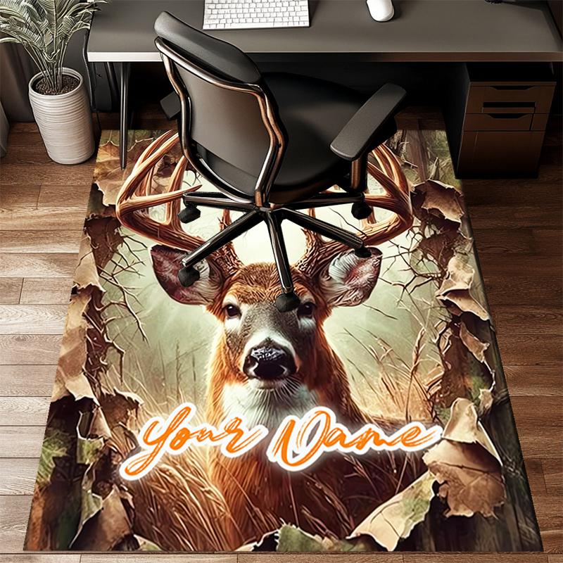 1PC Custom Name Whitetail Deer Portrait Theme Floor Mat Ideal for Living Room, Game Rooms, Office, Bedroom Floor Mat Design