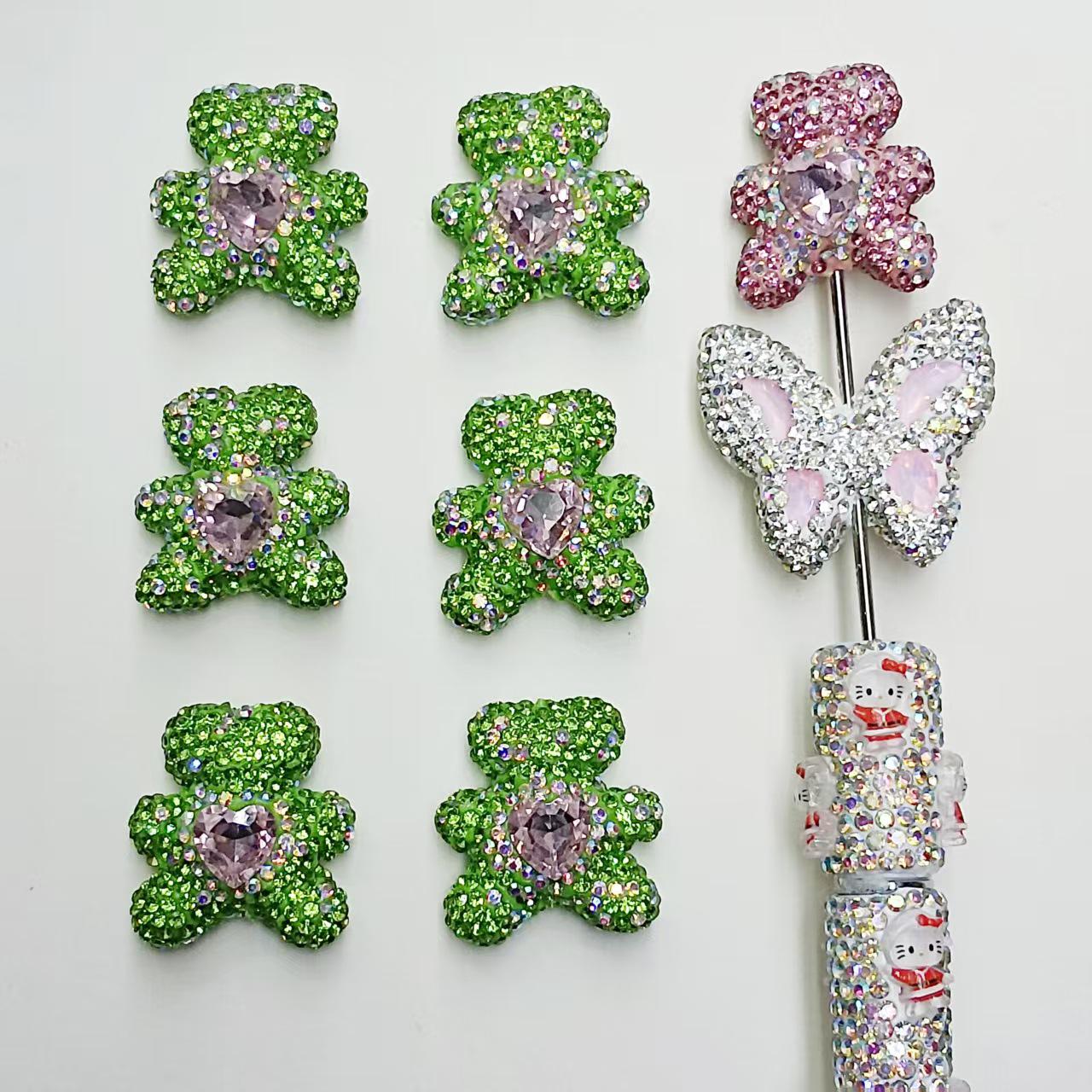 Creative Gypsophila Bear Rhinestone Heart Clay Beaded Phone Chain Keychain Car Pendant Bag Necklace Accessories