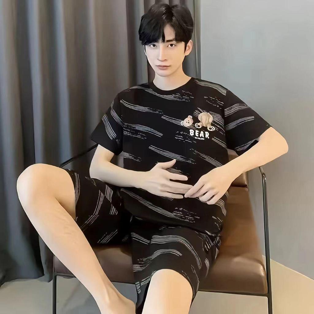Men's Short-Sleeve Cartoon Pajama Set with Shorts