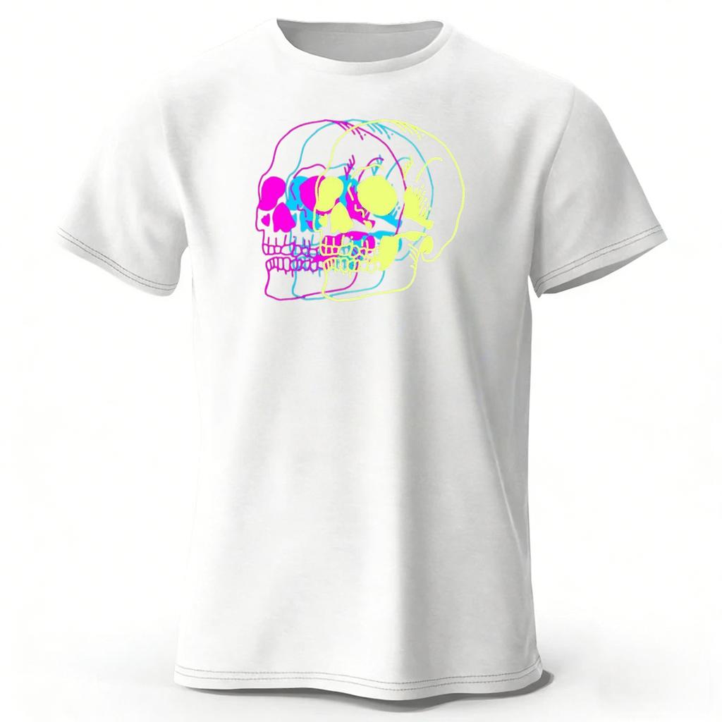 Summer New Psychedelic Skull Monster Pure Cotton Short Sleeved Casual Men Loose Oversized Comfortable Breathable Sports Tshirt