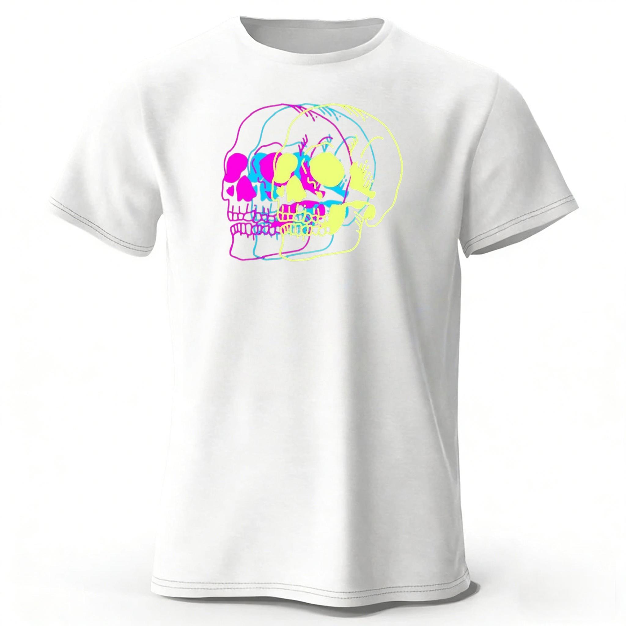 

Summer New Psychedelic Skull Monster Pure Cotton Short Sleeved Casual Men Loose Oversized Comfortable Breathable Sports Tshirt 4XL