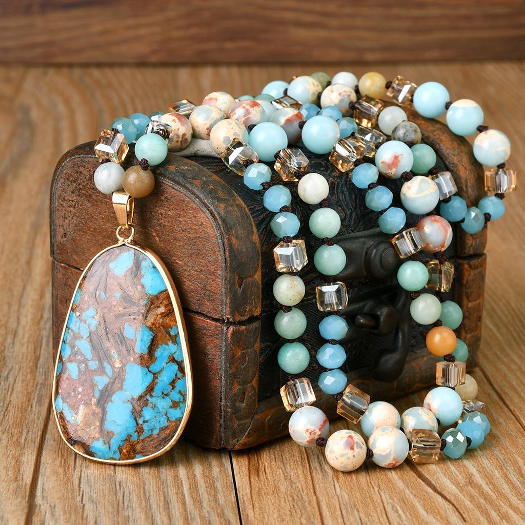 Hand Knotted Emperor Stone Pendant Long Necklace Light Luxury Stone High-end Sweater Chain