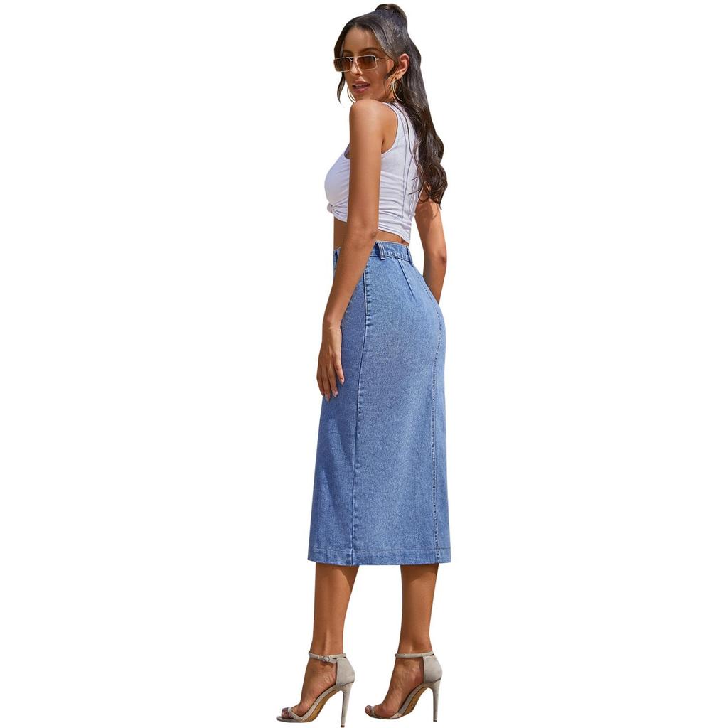 Denim High Women Fashion Waist Skirt Slit Long Jean Skirt