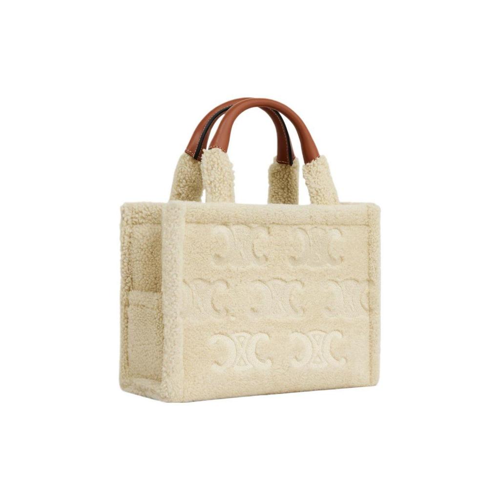 Celine Cabas Thais Arc De Triomphe Logo Embroidered Wool Leather Tote Bag Shopping Bag Shoulder Crossbody Handbag Small Women Tote 199163FK5-02NT
