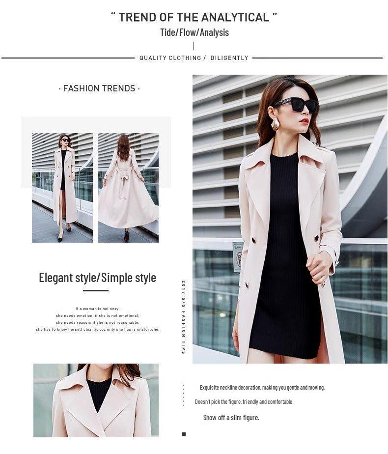 2025 Spring/Autumn High-End Fashion Goddess Trench Coat: Slimming, Flattering, Over-the-Knee Double-Breasted Korean Style Outerwear.