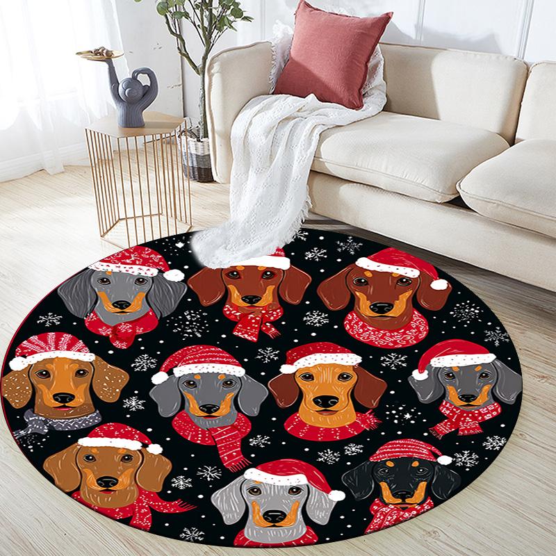 Dachshund Round Area Rug,Carpet Rug for Living Room Bedroom Sofa Playroom Decor,Non-slip Floor Mat