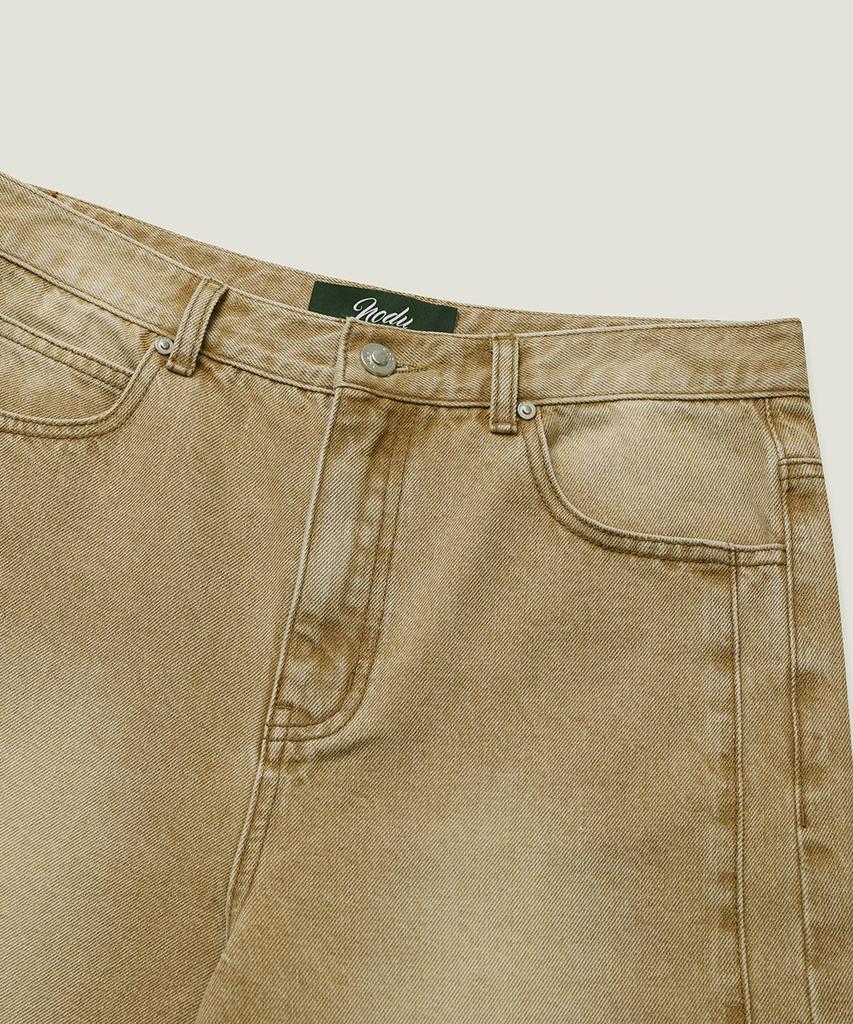 NODU Side Cut Washed Bermuda Shorts [Beige]