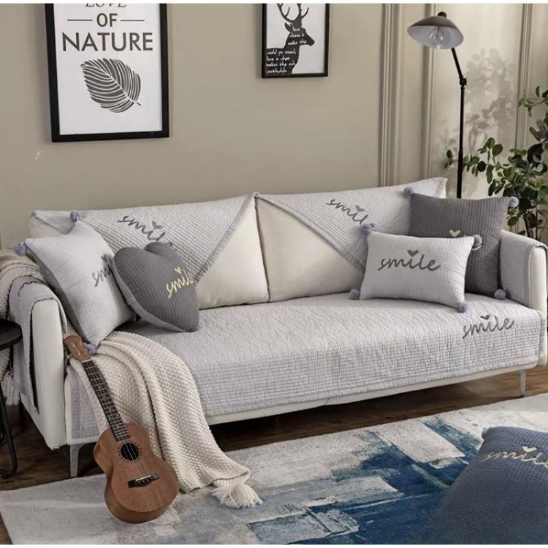 Nordic Simple Modern Solid Color Fabric Craft Four Seasons Universal Non-Slip Sofa Cushion Cushion Autumn and Winter