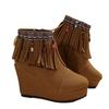 2024 Autumn New Color Beaded Fringe Boots Short Wedge Heels Fashion Casual Women's Boots Big Size 36-42