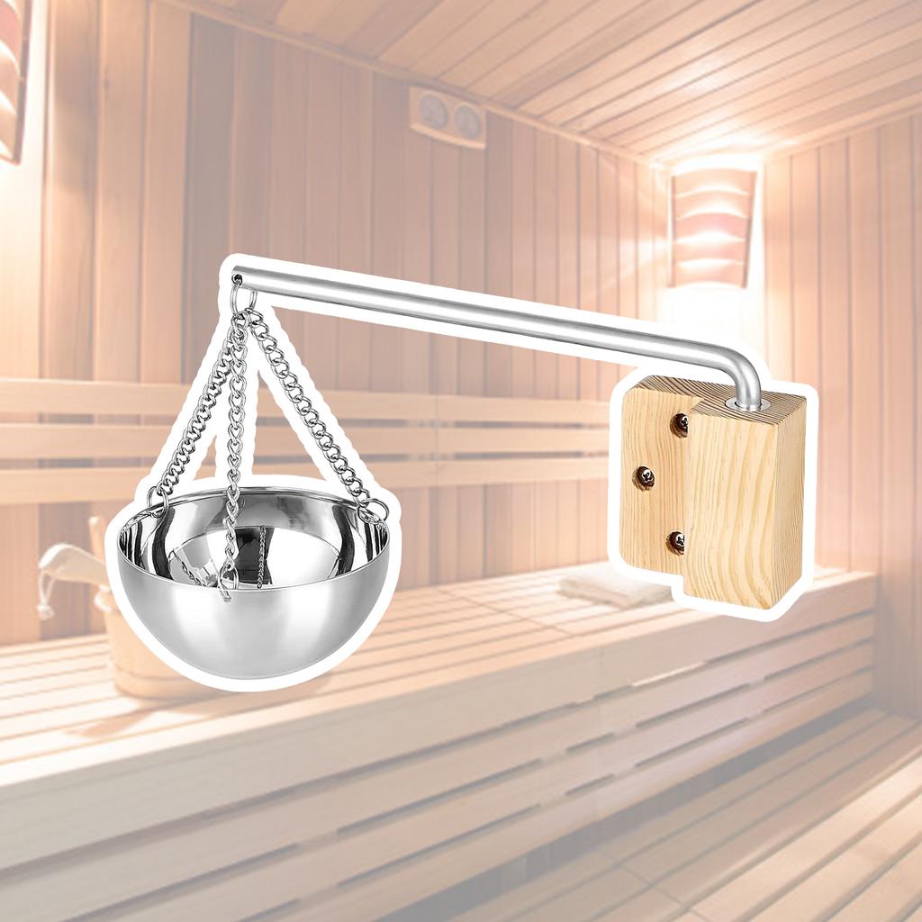 Essential Oil Bowl Stainless Steel Sauna Oil Cup Sauna Aromatherapy Bowl Oil Cup Holder with Wood Plate and Screws