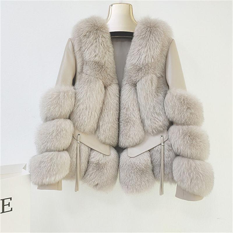 Fashion Sheepskin Coat Genuine Womens Fox Fur Winter
