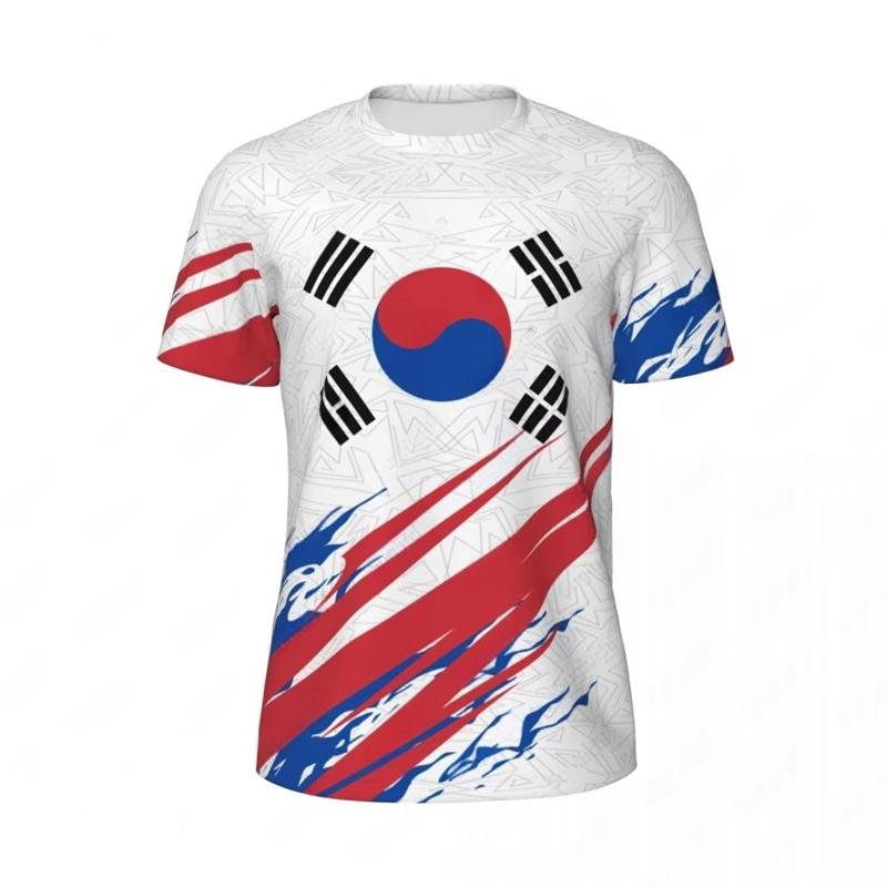 Elegante maglietta da calcio con bandiera coreana, maglietta estiva alla moda da uomo con stemma nazionale stampato in 3D, maglietta sportiva larga e traspirante.