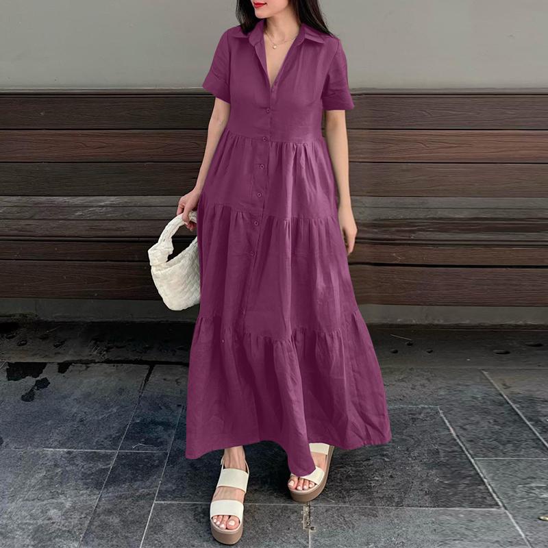 

ZANZEA Женское повседневное летнее платье с отложным воротником и короткими рукавами 2XL фиолетовый