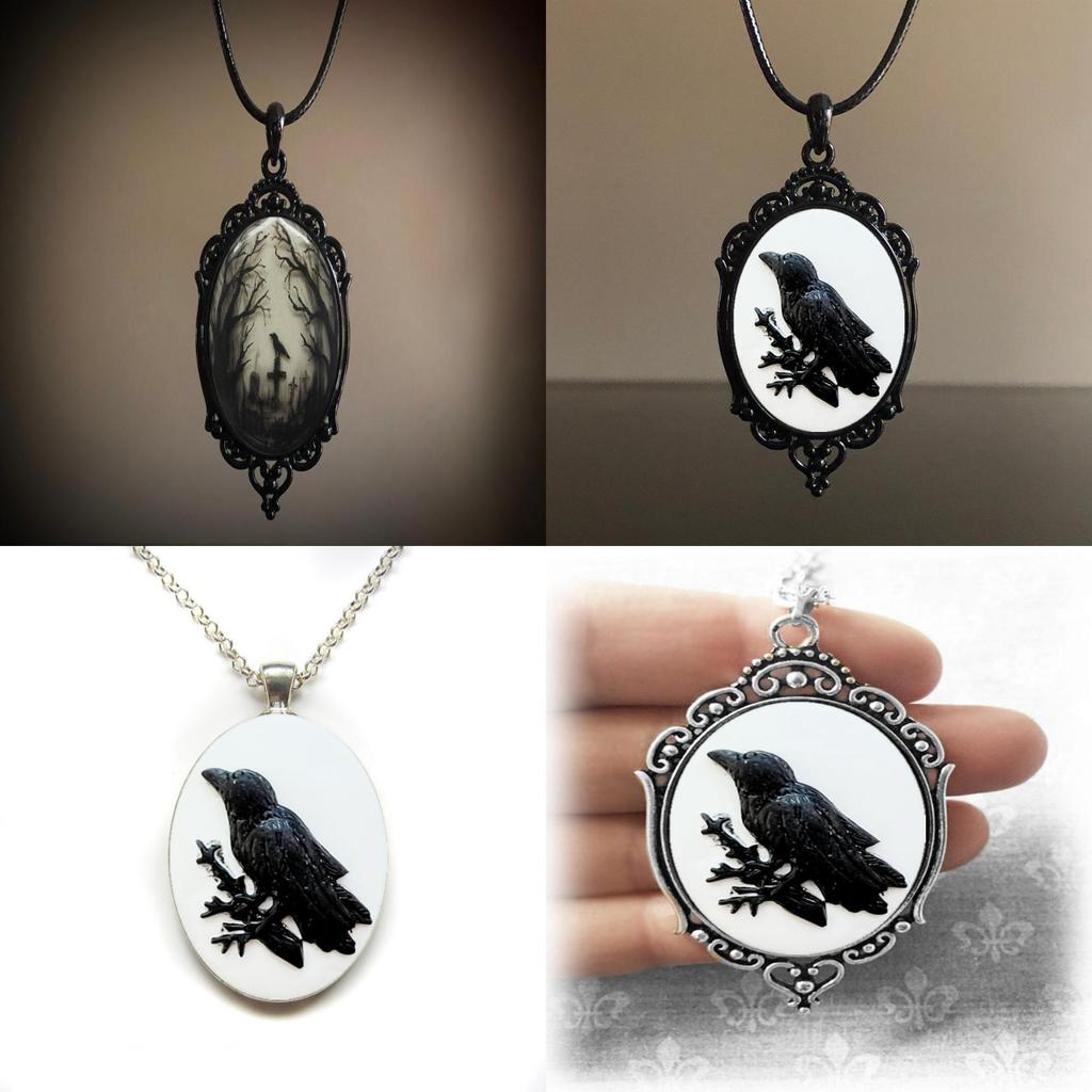 Collana Ciondolo Corvo Gotico con Charm in Lega e Cordino in Pelle per Donne