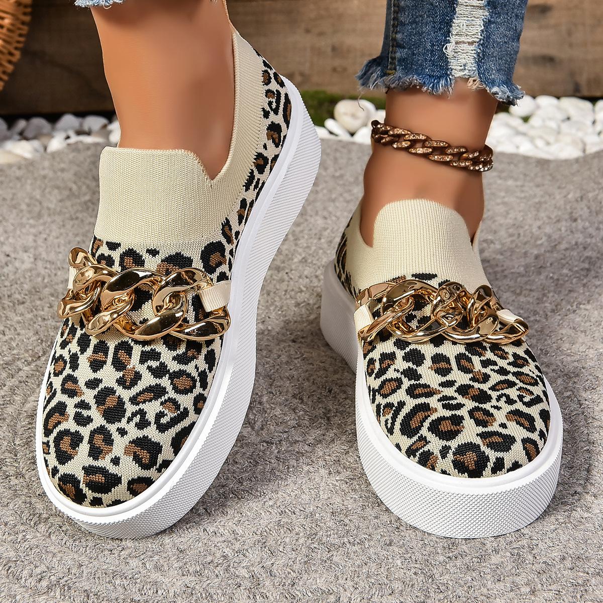 

Женская обувь 2024 года, повседневная обувь, женские мокасины с металлической цепочкой, модные кроссовки на плоской подошве, женские туфли на платформе, большой размер 43, Zapatillas Mujer 36 цветной печати леопарда