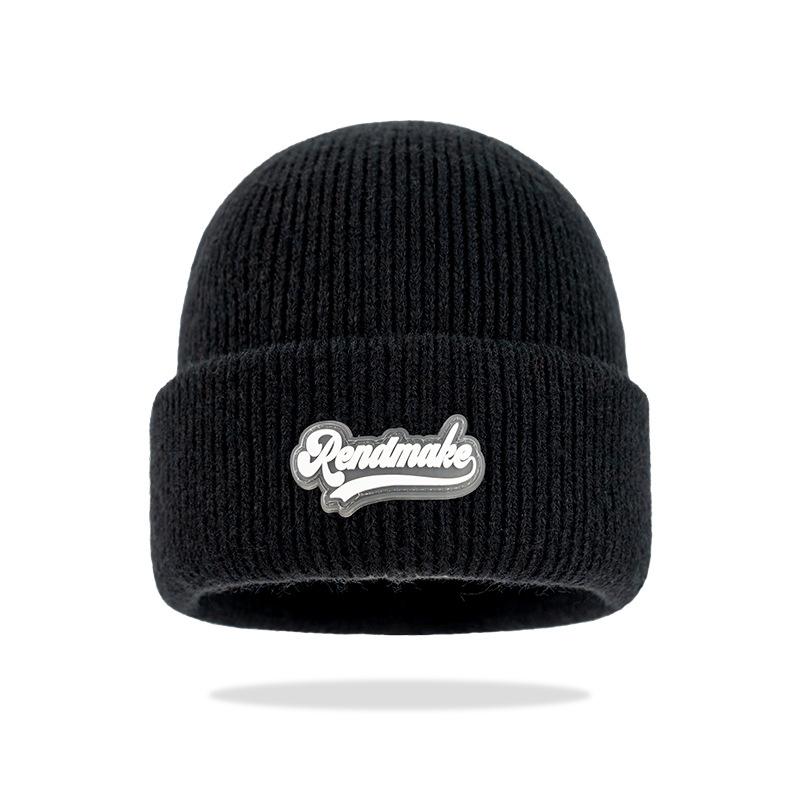 

Korean version of the new simple small letter knitted hat women s autumn and winter warm versatile wool hat big head circumference One size чорний