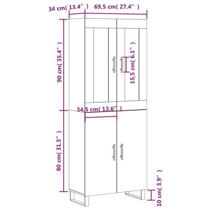 VidaXL Buffet haut Chêne fumé 69,5x34x180 cm Bois d'ingénierie 3199582