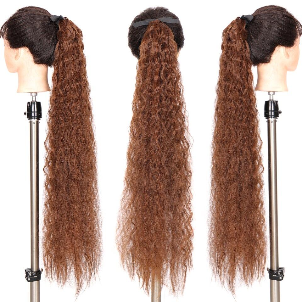 LUPU Extensions de cheveux synthétiques queue de cheval longue bouclée pour femmes, postiche à Clip, épingle à cheveux queue de poney brune, faux cheveux
