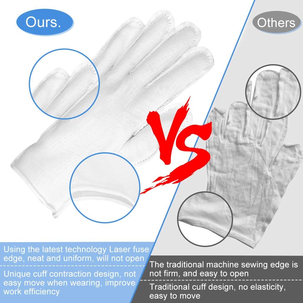 30 Pcs White Cotton Gloves for Dry Hands Moisturizing Eczema Overnight, Men and Women Stretchable Cloth White Gloves for Coin Jewelry Silver