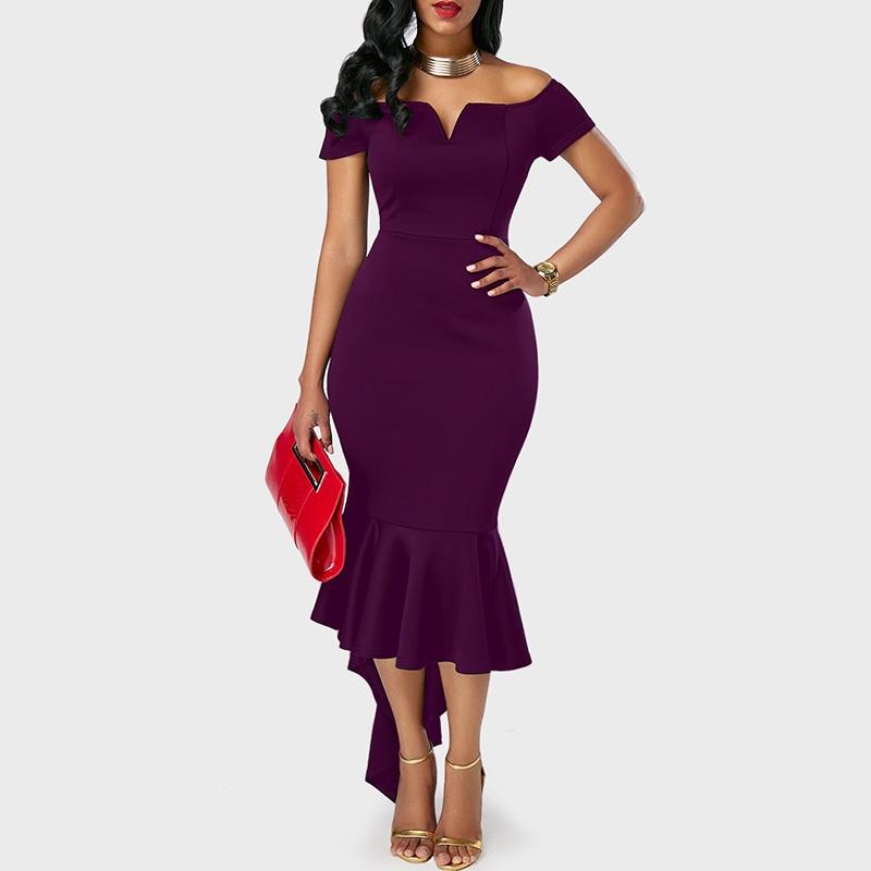 Elegant 2023 Autumn Fashion Women's V Neck Off Shoulder Short Sleeve A Line Dress