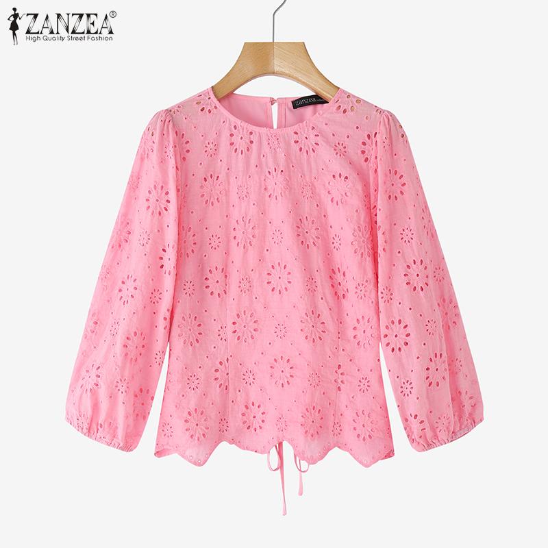 ZANZEA Blusa casual da donna con ricami in pizzo patchwork a maniche 3/4