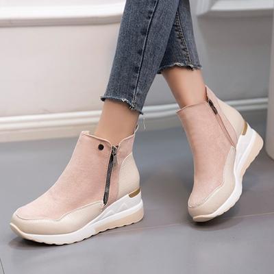 New Boots Fashion Autumn Winter Zipper Solid Platforms Roman Casual Short Ankle Boots Female Shoes Wedge Heel Botines Mujer